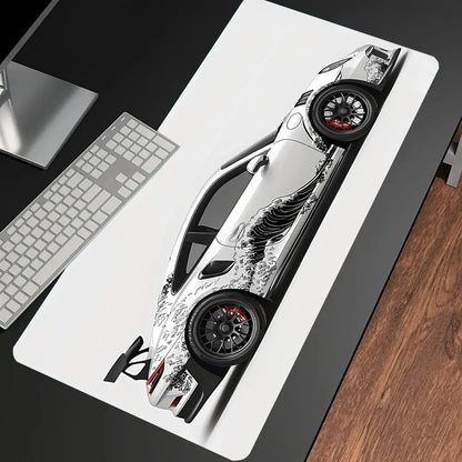 White Porsche GT3RS Desk Mouse Pad for Elegant Workspaces & Gaming Setups