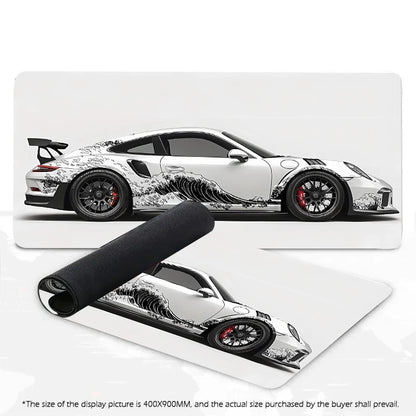 White Porsche GT3RS Desk Mouse Pad for Elegant Workspaces & Gaming Setups
